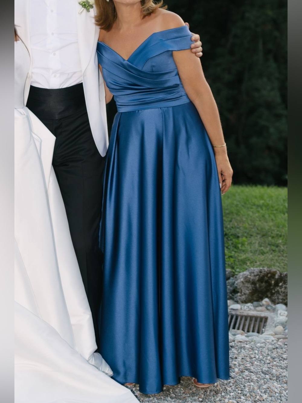 Pronovias Satin Navy Blue Evening Gown